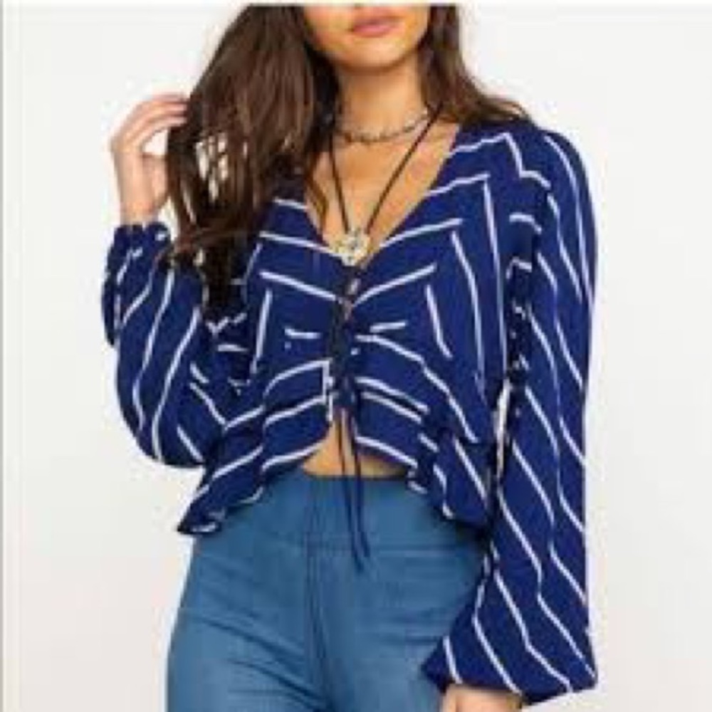 Free people Samifran blue blouse top ruffle